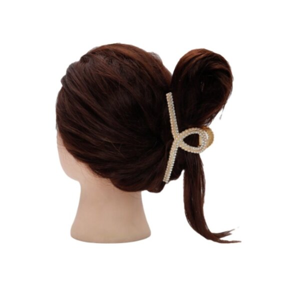 Wide Loop Faux Pearl Bling Rhinestone Hair Claw - Picture 3 of 3